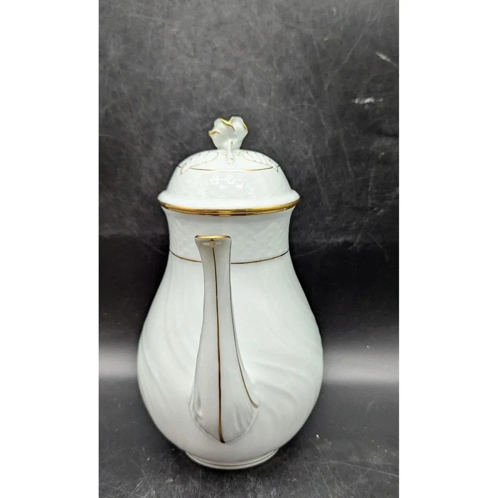 Vintage Herend Porcelain Golden Edge Coffee Tea Pot W Lid Rose Hungarian